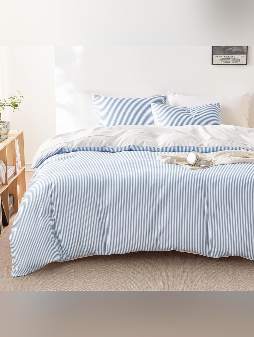 NIB Wake In Cloud -Queen Striped Comforter Set Pinstripe Neutral Farmhouse Patte